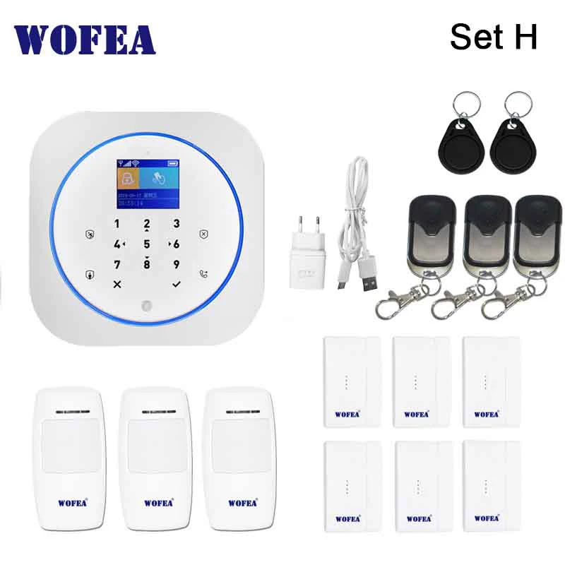 SET H Wofea Беспроводной Wi-Fi и GSM сигнализация система RFID тег домашняя охранная сигнализация комплект tuyasmart приложение Встроенная сирена - Цвет: SET H