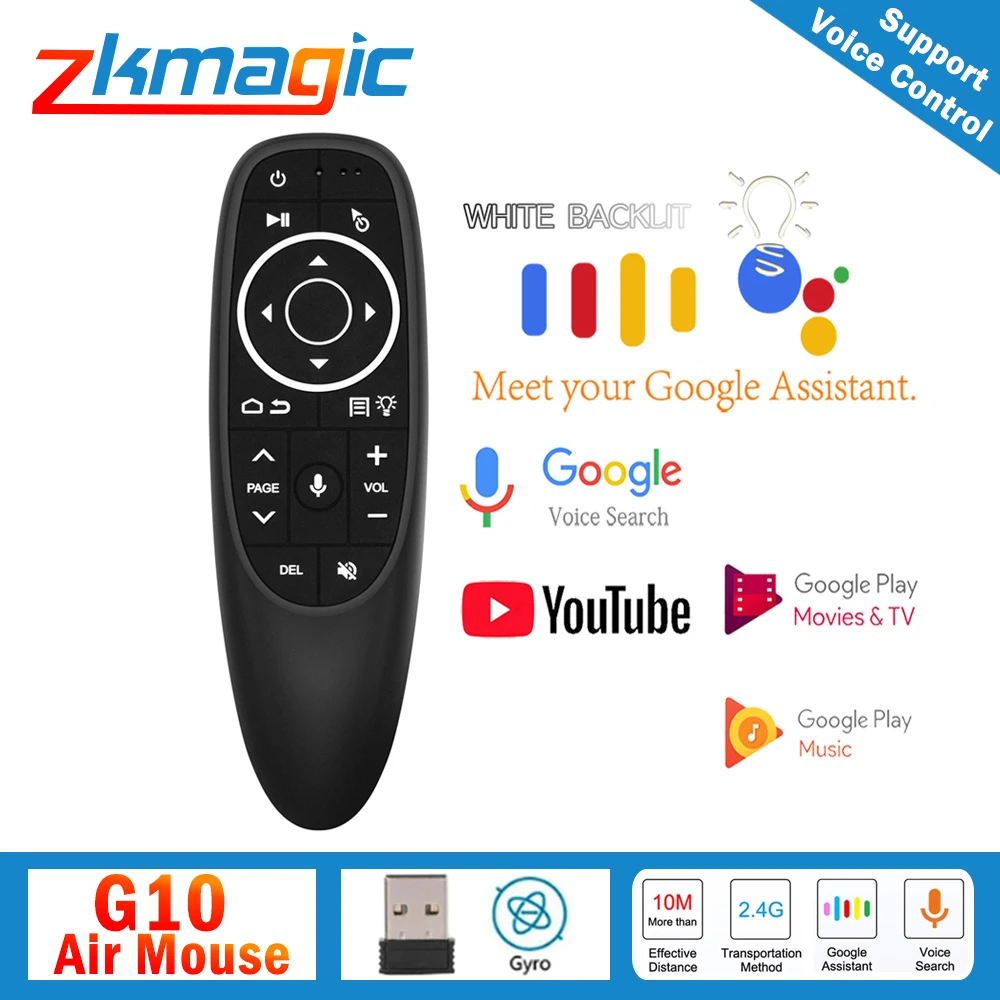 

Backlit G10 Pro Air Mouse Voice Control Gyro Sensing 2.4G Wireless Remote IR USB Receiver for Android TV BOX H96 X96 A95X