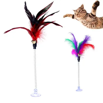 

Interactive Cat Toy Stick Feather Wand With Small Bell Mouse Cage Toys Plastic Artificial Colorful Cat Teaser Toy Pet Supplies