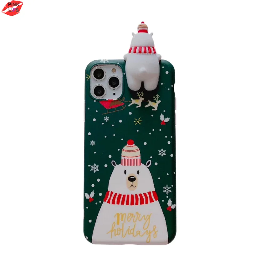 Glitter Christmas Deer Bear Phone Case For iPhone XR 11 Pro XS Max X 8 7 6 6s Plus Dynamic Liquid Quicksand Bling Sequins Cover (9)