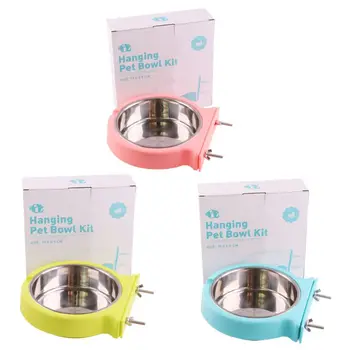 

Pet Cat Crate Bowl Stainless Steel Removable Dog Cage Hanging Bowls with Holder Feeder Dish