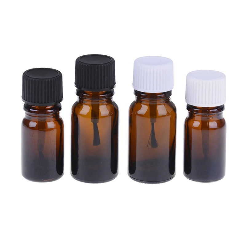 5/10ml Empty Cosmetic Containers Nail Polish Bottle with A Lid Brush Travel Empty Small Round Glass Essential Bottle