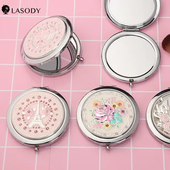 

Three-dimensional Pattern Silver-plated Makeup Mirror Inlaid with Crystal Foldable Portable Mirror 1x / 2x Magnification Women V