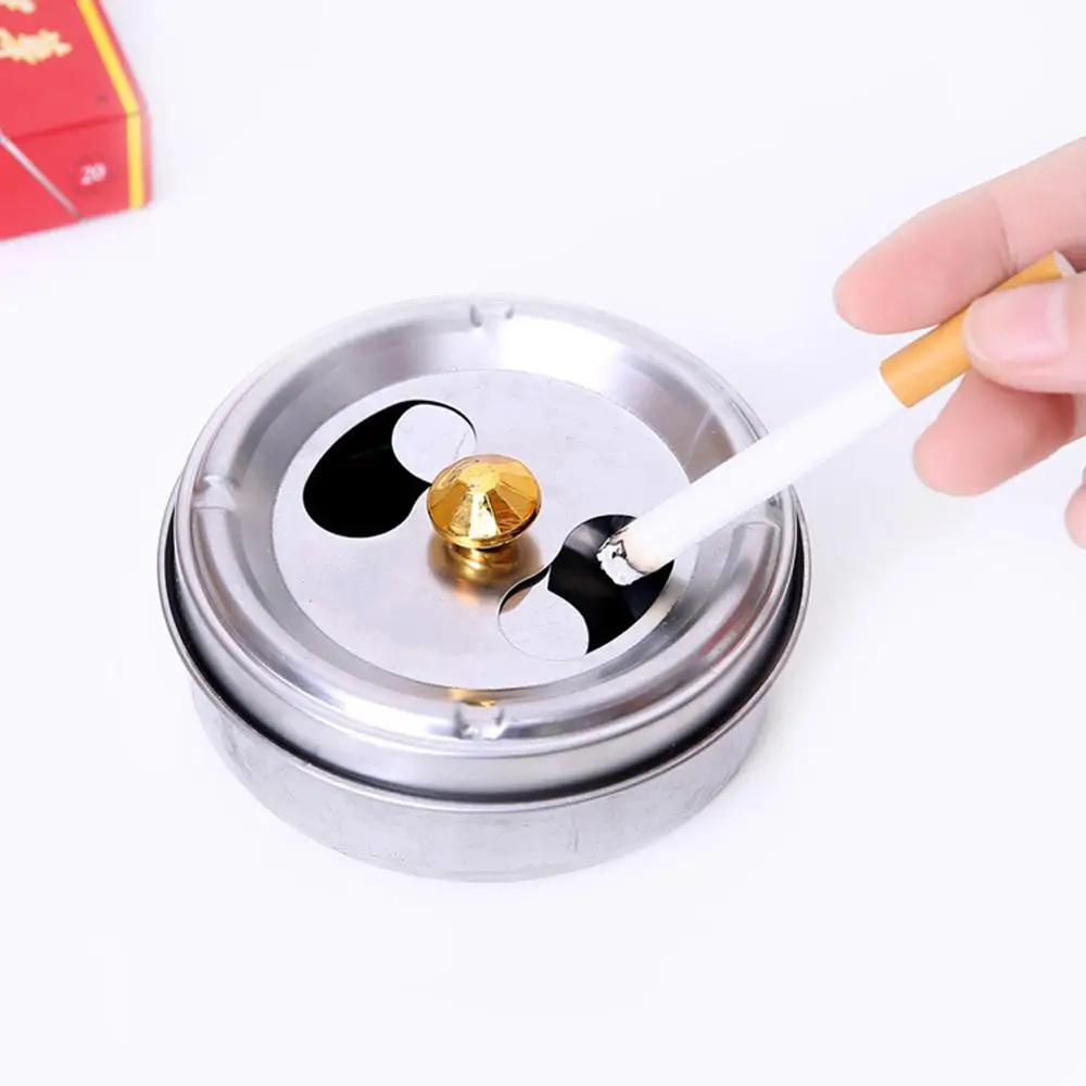 1pcs Stainless Steel Revolving Ashtray Portable With Cover Windproof Home Bar Internet Cafe Office Meeting Ashtray C232