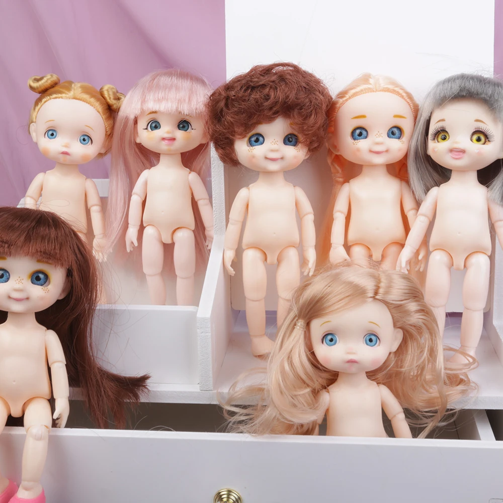 

16cm Bjd Nude Doll 16cm 13 Joints Mini Baby Short Boy Hair Blue Eyes Naked Body Dress Up Fashion Dolls for Girls Gift DIY Toys