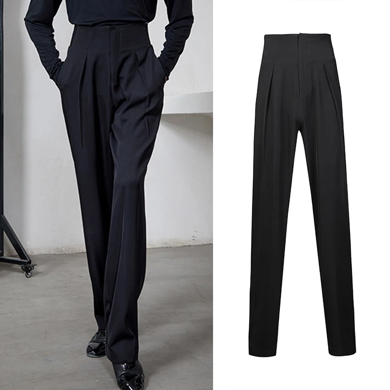 dance outfits for guys Latin Dance Pants Men Stretch High Waist Loose Balck Latin Trousers Adult Cha Cha Ballroom Dance Competition Clothes DNV15351 mens dance attire