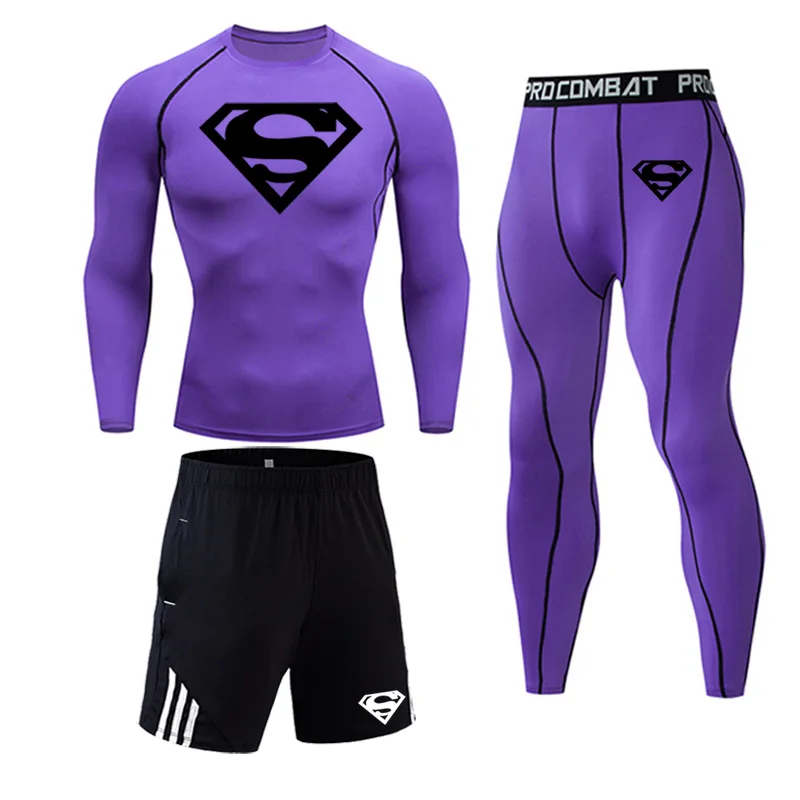 Фирменный Логотип, компрессионные колготки, одежда для бега, Мужская баскетбольная одежда, базовый слой, леггинсы, тренировочный спортивный костюм, спортивный костюм, спортивные штаны - Цвет: 3-piece set