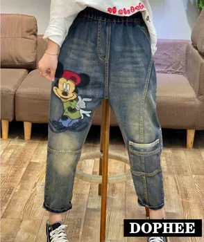 

2020 Spring New Retro Embroidery Patch Cartoon Old Washed Denim Pants Plus Size Femme Jeans Streetwear Loose Jeans Pants