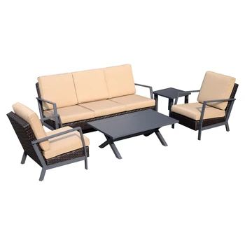

Outsunny 5 PCs Outdoor Home Decor with cushions Rattan Outdoor Furniture Set Brown