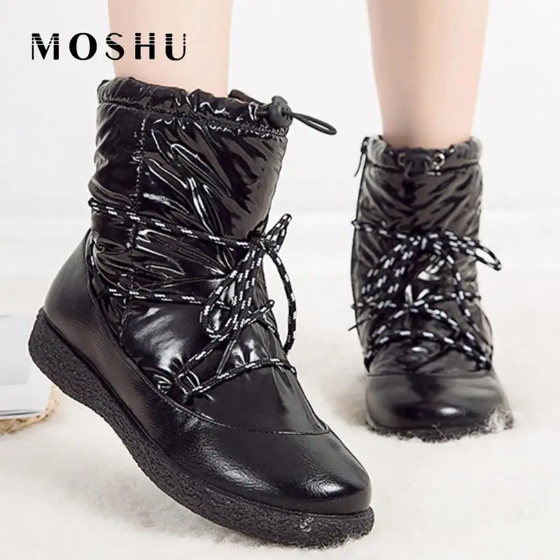 

Plus Size 43 Woman Boots 2019 Winter Waterproof Ankle Boots Ladies Snow Shoes Cross Tied Bottes Femme Black Boots Botas mujer