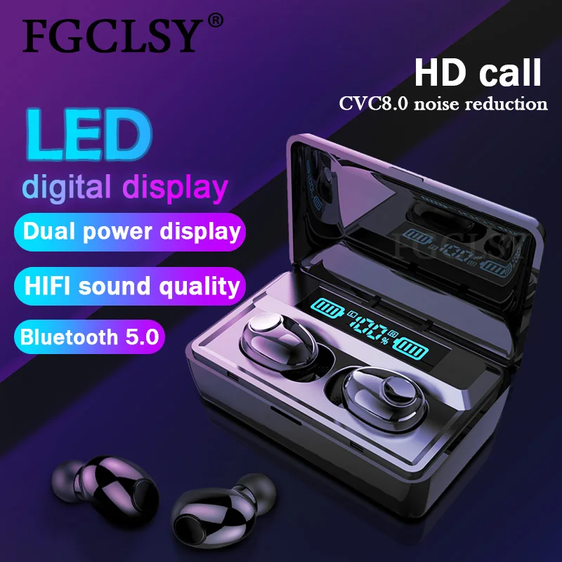 Auriculares FGCLSY TWS Bluetooth 5,0, auriculares inalámbricos 9D, Auriculares deportivos estéreo con micrófono 2200mAh, caja de carga para iOS/Android|Auriculares y audífonos| - AliExpress