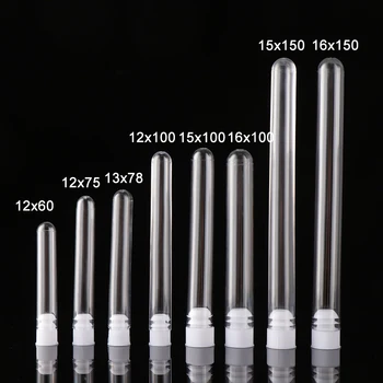 

50 Pcs Round Bottom Tube Lab Clear Plastic Test Tube with Cap Experiment Cylindrical Storage Container Supplies
