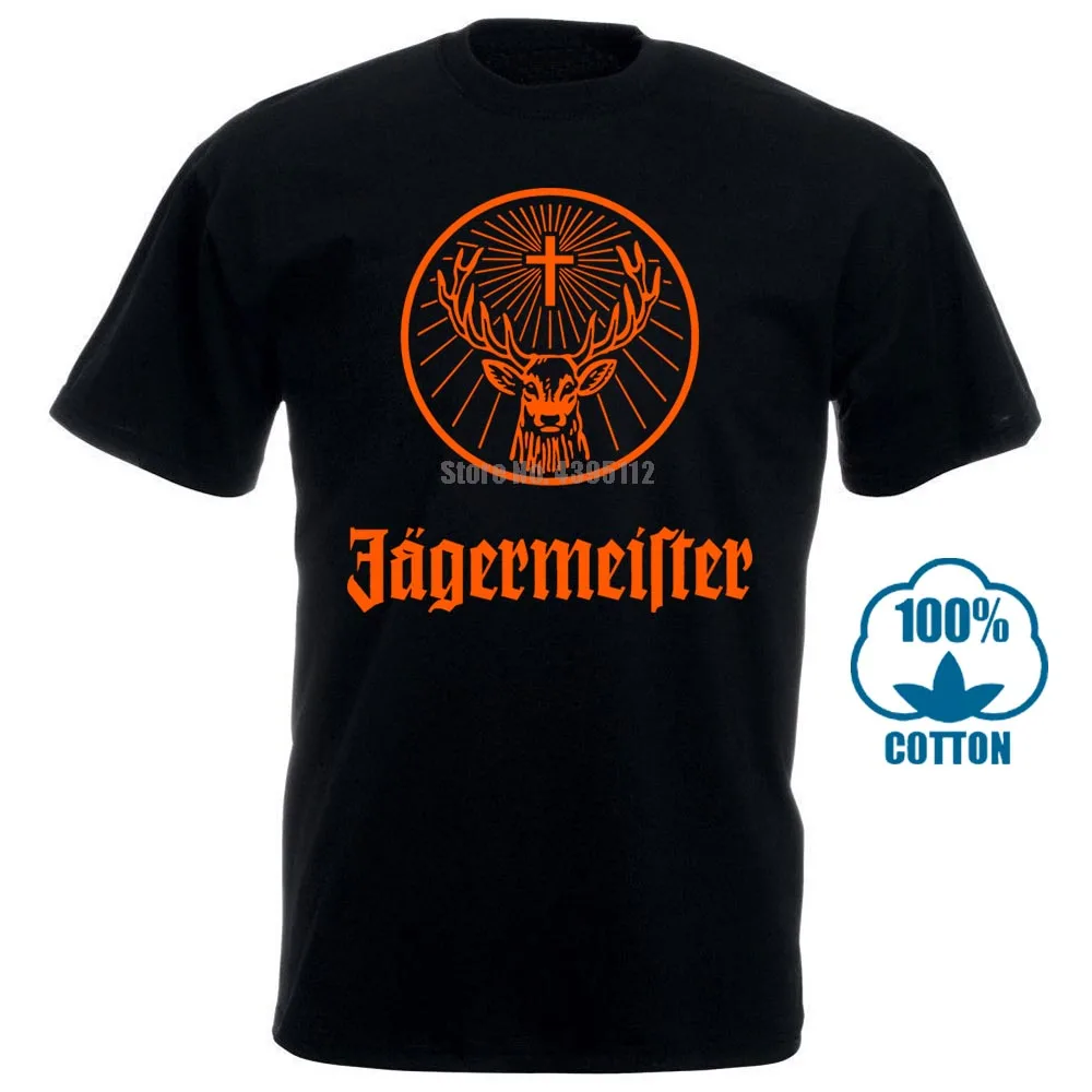 Jagermeister Немецкий Логотип Мужская черная футболка хлопок Новая мода из США