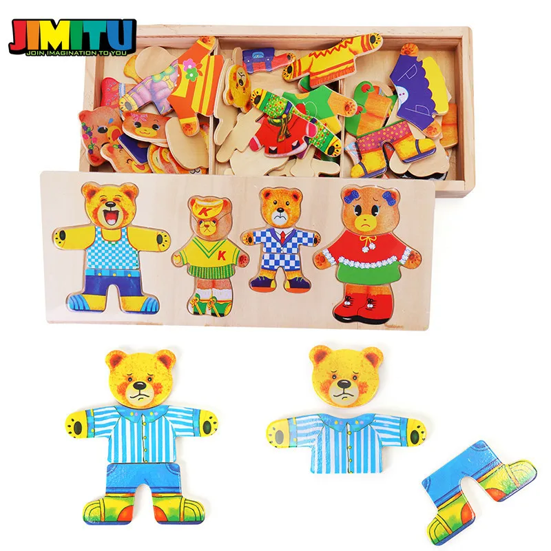 JIMITU 4 медведя мультфильм Деревянный 3D пазл Пазлы игрушки для детей развивающие