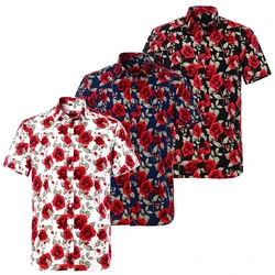 Chemise hawaïenne à manches courtes pour hommes, en pur coton, taille américaine, motif Floral, pour la plage, coupe régulière 