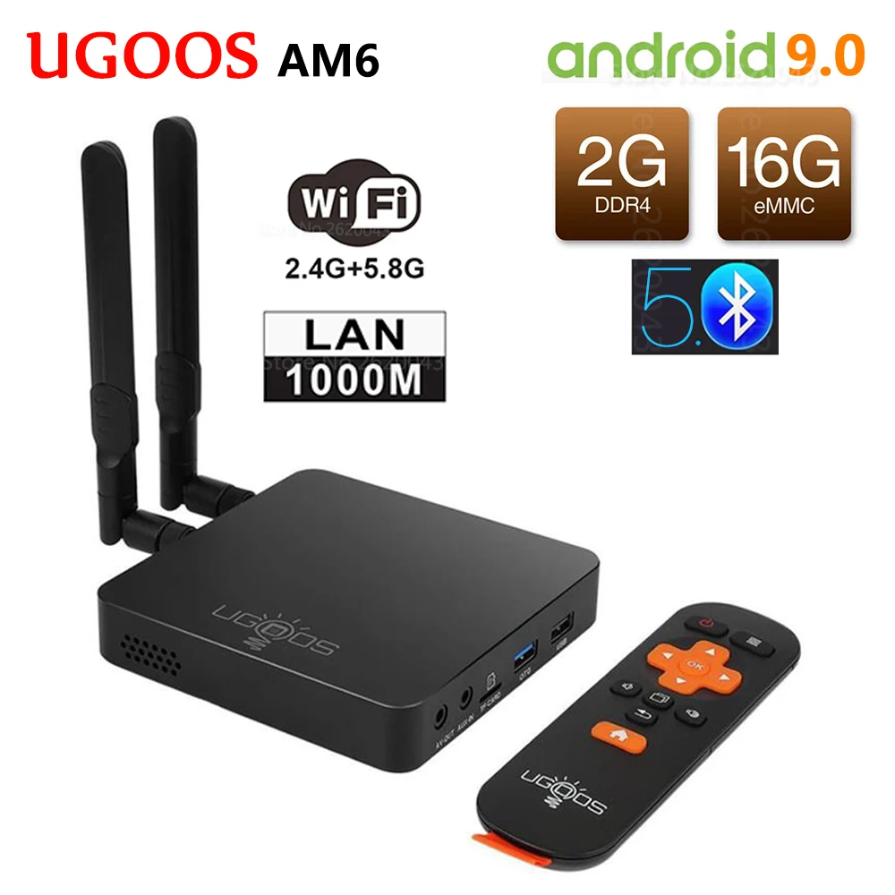 

UGOOS AM6 S922X TV Box Android 9.0 DDR4 2GB RAM 16GB ROM 2.4G 5G WiFi 1000M LAN BT 5.0 4K HD Smart Media Player Set-top Box