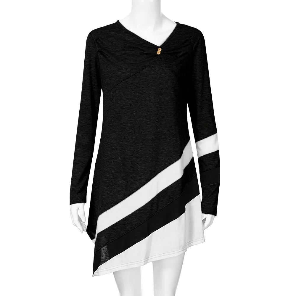 Womens tops and blouses Striped Asymmtrical Tunic Tops Plus Size Blouse Long Sleeve Black Women Blouse roupa feminina