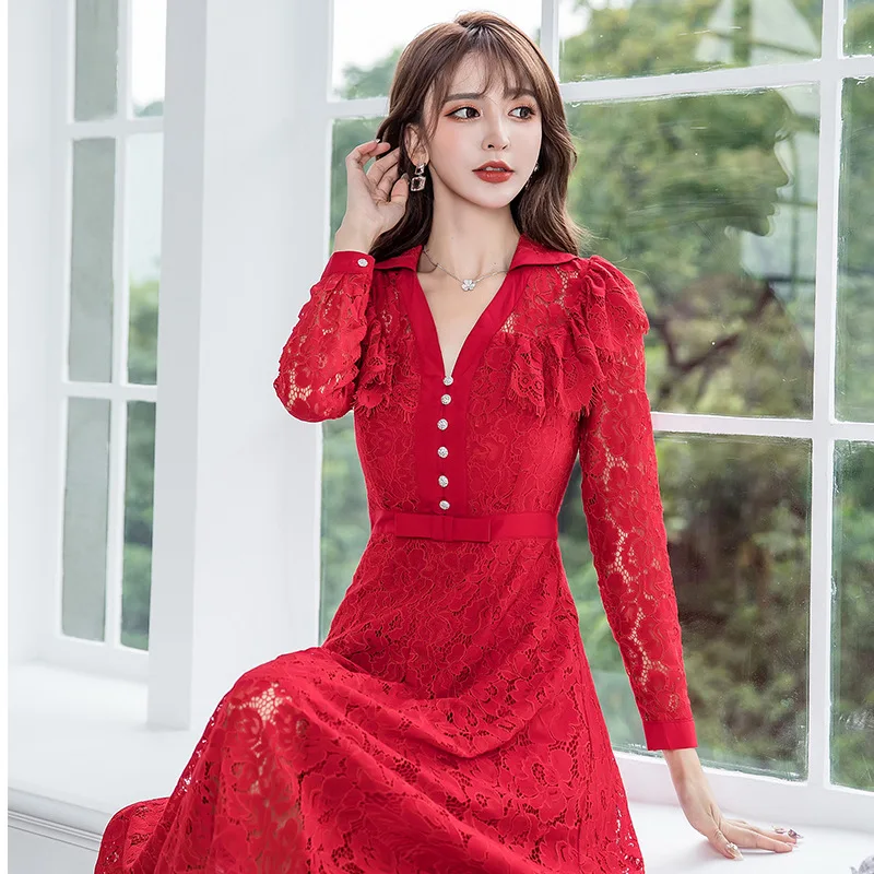 

All Net Hot Man Collection Elegant Slim Cross Border Autumn And Winter Bottoming Women's Long Sleeve Dress