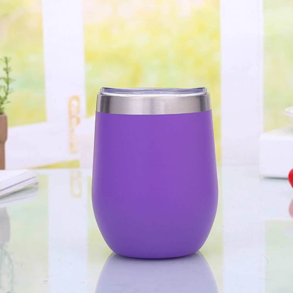 12 унций термос чашка чайник кофейные кружки из нержавеющей стали Stemless красное вино и коктейльные бокалы бар напиток пивная чашка дорожная кружка - Цвет: Фиолетовый