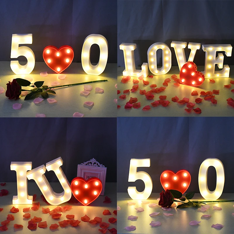 

26 English Alphabet Number LED Night Light White Plastic Luminous Lamp Home Club Indoor Birthday Wedding Party Decor