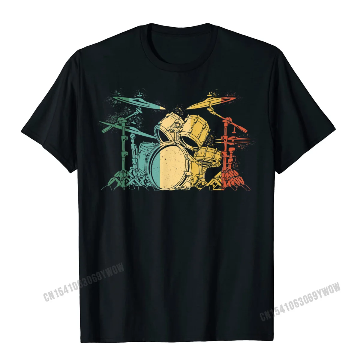 Retro Mens T-Shirt Street Normal Tops Tees Pure Cotton Short Sleeve Funny Tops T Shirt Round Neck Free Shipping Drummer Vintage Drum Set Drumset Drummers Drumming Funny T-Shirt__90 black