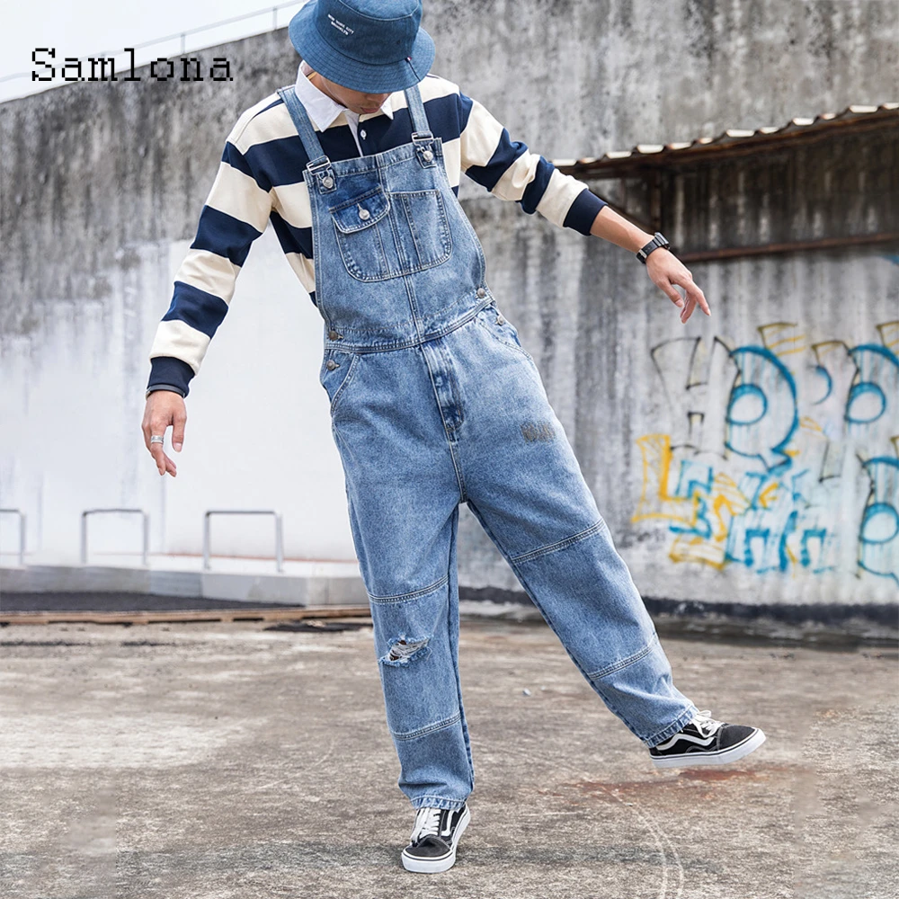 Pantalones vaqueros verano para hombre, mono informal con tirantes, azul y caqui, Pelele con múltiples bolsillos, 2021|Pantalones vaqueros| - AliExpress