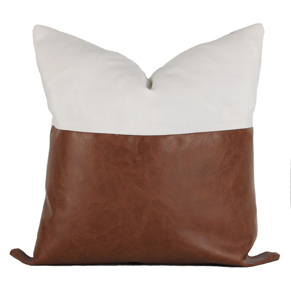 Faux Leather and Cotton Decorative Throw Pillow Covers , Modern Home Decor Accent Square Bedroom Living Room Cushion Cases Faux Leather and Cotton Decorative Throw Pillow Covers , Modern Home Decor Accent Square Bedroom Living Room Cushion Cases