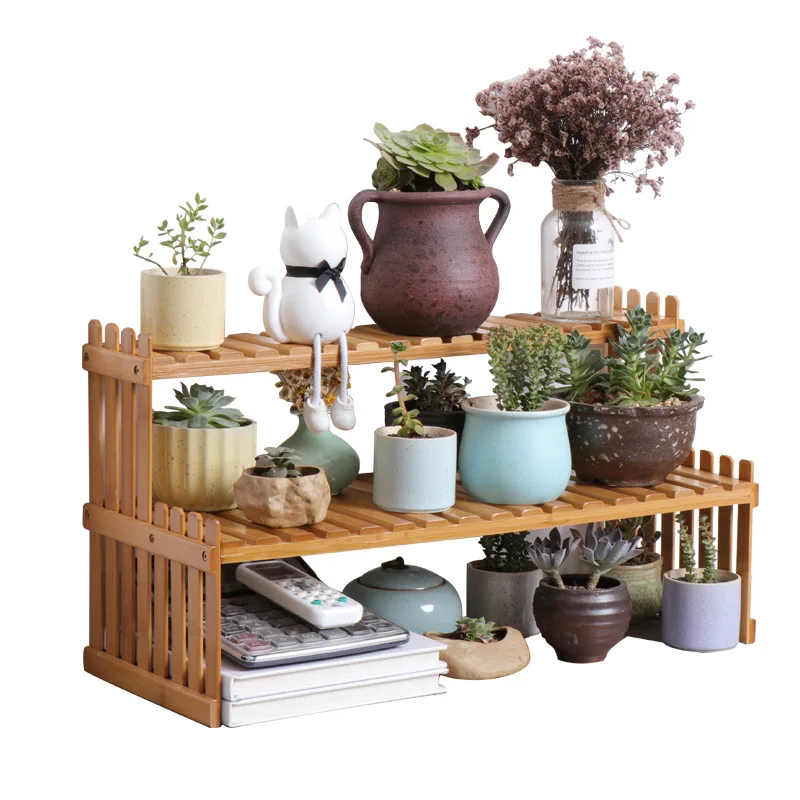 Bamboo Flower Display Stand Plants Pots Rack 1/2 Tier Folding Shelving Home Office Desktop Organizer Storage Shelves Rack storage rack,plant stand,wooden flower shelf