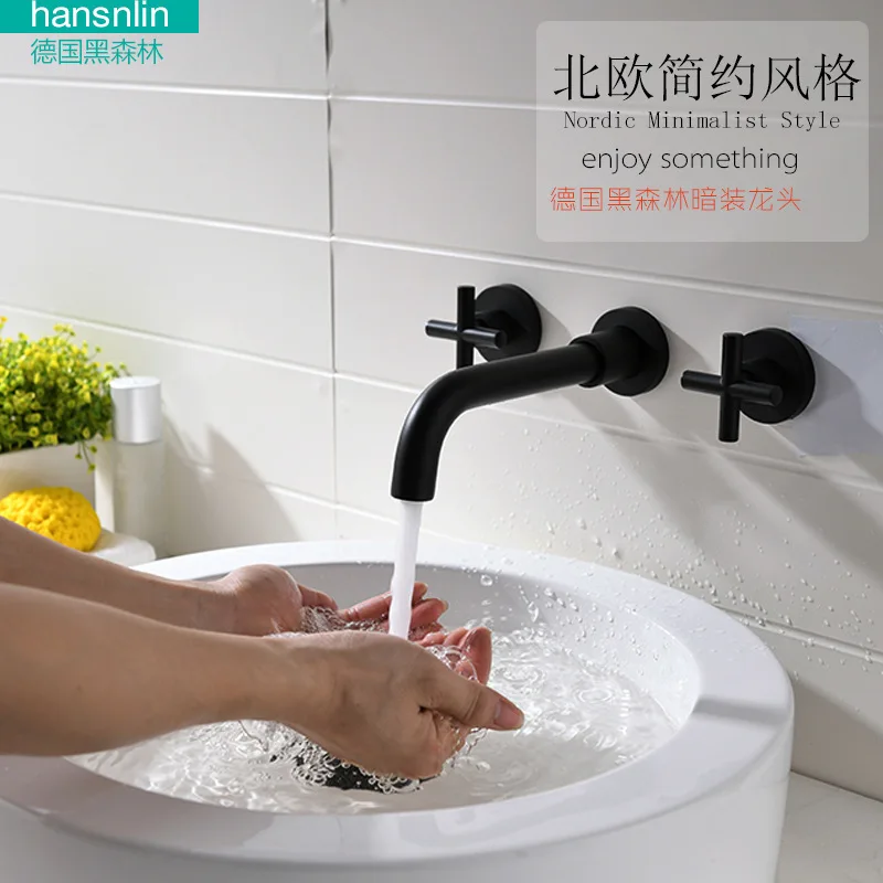 

Germany Black Forest Basin Faucet Dumb Light Black Roast Paint Income Wall Type Invisible Shower Room Hot And Cold Full