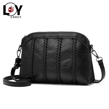 

Pu Leather Small Black Striped Weave Double Pocket Messenger Bag Women Classic Soft Shoulder Bag Women Luxury Purses And Handbag