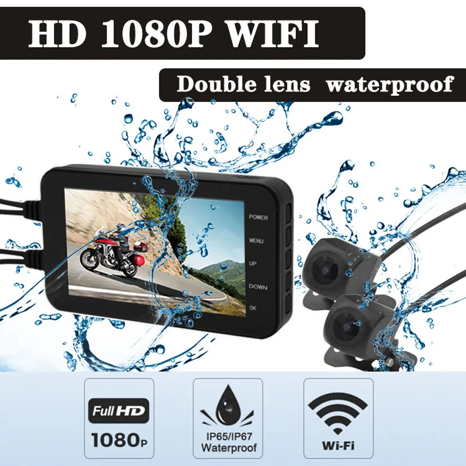 

Wifi Motorcycle DVR Camera HD 1080P 4 Inch Dash Cam Moto Waterproof Dual Lens 170 Degree Angle Front Rear View Video Recorder
