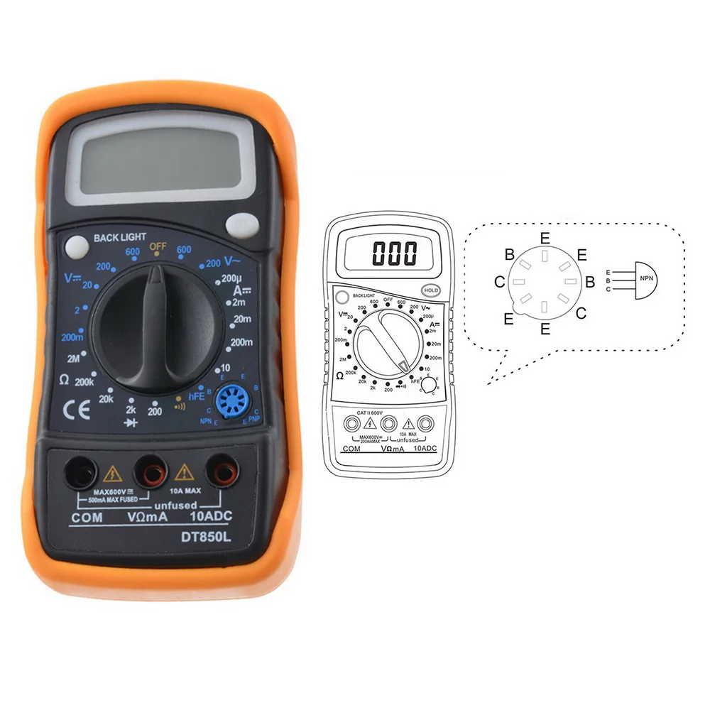 

DT830L/DT850L AC/DC Digital Multimeter Handheld Portable Ohm Tester Meter Multimeter with Wire LCD Backlight Ammeter Voltmeter