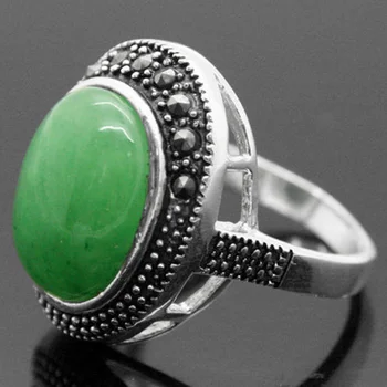 

fashion ring 17*21mm VINTAGE GREEN Natural jade 925 SILVER RING SIZE 7/8/9/10