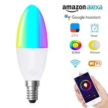 Умная лампа-свеча с Wi-Fi E14/E27, RGB лампа, поддержка Alexa/Google Home/IFTTT, умный динамик, голосовое управление, 5 Вт, светодиодная подсветка, украшение