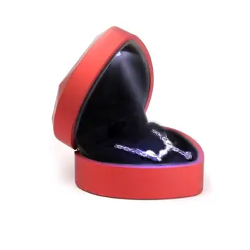 

Heart Shape LED Light Ring Holder Box Proposal Wedding Band Display StorageJewelry Box Velvet Heart-shaped Ring Box Jewelry Box