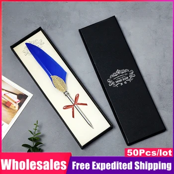 

50Pcs Cute Feather Ballpoint Pens Vintage Ball Pens Novelty For Wedding Favors Party Favors Graducate Souvenirs Bussiness Gifts