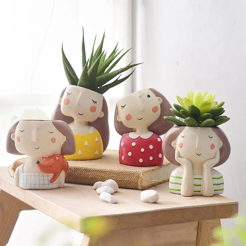 

Flower Girl Planter Set - 4pcs European Style Succulent Plants Planter Pot Mini Bonsai Cactus Flower Pot Home Decor Craft