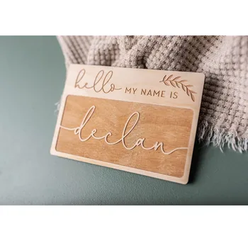 

Engraved New baby name sign “Hello My Name Is” wood name tag Hospital Welcome birth Announcement Photo Prop baby gift Place Card