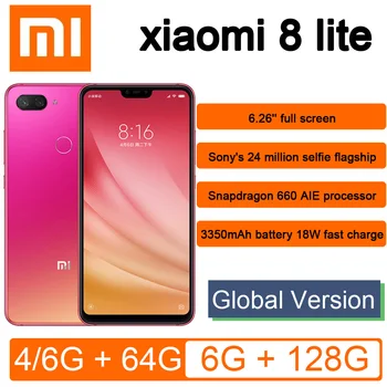 Xiaomi-smartphone 8 lite 6G 128G, Snapdragon 660AIE, 18W, carga rápida, pantalla de 6,26 ", 24MP, selfie, batería de 3350mAh, 2280x1080 FHD +