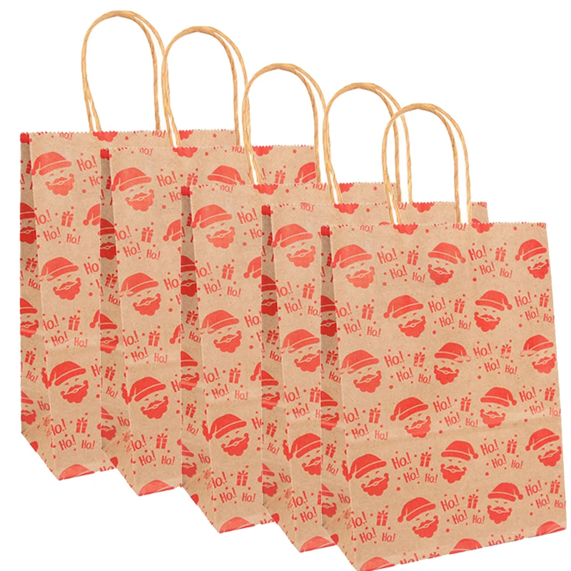 5pcs Christmas Kraft Paper Gift Bags with Handle – 120gsm Thick Paper Holiday Tote Bag ... - SKU KPGB1902 - UGI Packaging