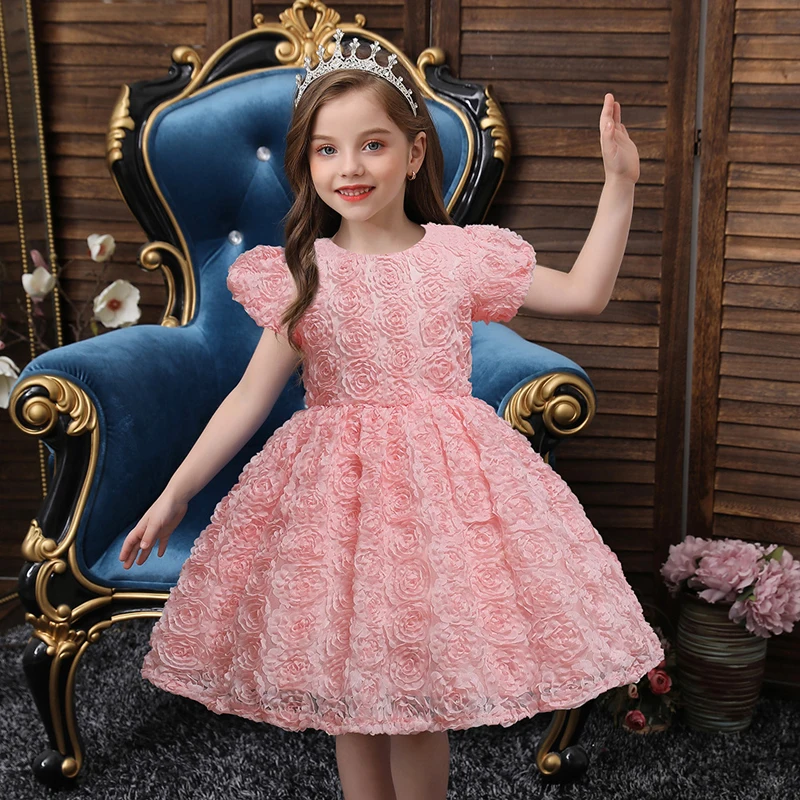 2022 New Elegant Bow 3d Roses Baby Girl 1st Birthday Party Princess