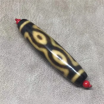 

New Collection Ivory Color 7 Eyes Patterns Natural Agate Stone 14mm*58mm Beads Amulet Treasure Collectable Free Shipping