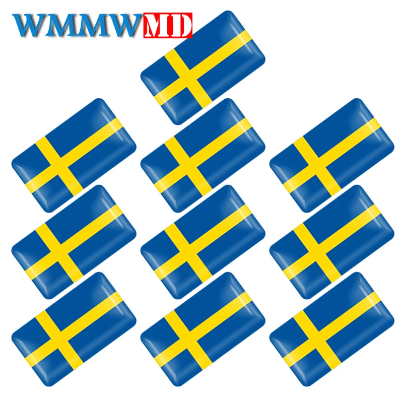 10Pcs Swedish flag Steering wheel 3D Epoxy Car fit for Volvo V40 V60 S60L Shield Car Sticker Sweden National Emblem Car styling