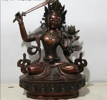 

18" Chinese Copper Bronze Wenshu Manjushri Monju Goddess Buddha Hold Sword Statue