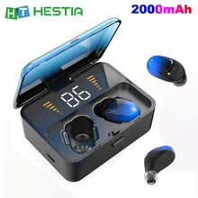 ES01 Беспроводные наушники с сенсорным управлением, синие, красные TWS, Bluetooth наушники, настоящий стерео светодиодный дисплей, двойной микрофон, 2000 мАч, внешний аккумулятор