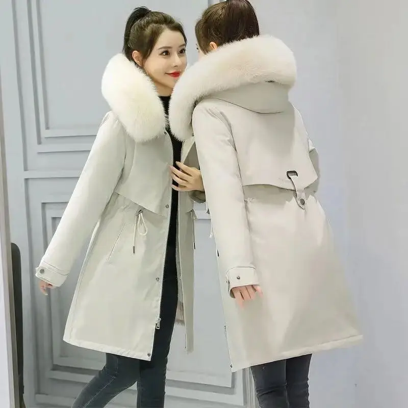 Chaqueta de plumas para mujer, abrigo Parka de invierno con forro de algodón, a la moda, de terciopelo grueso y largo con capucha, 2020