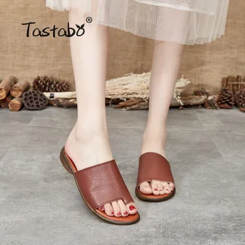 

Women Slippers Leather Round Toe Flats Flip Flops Designer Ladies Slides Summer Sandals Women Shoes Zapatos H8802