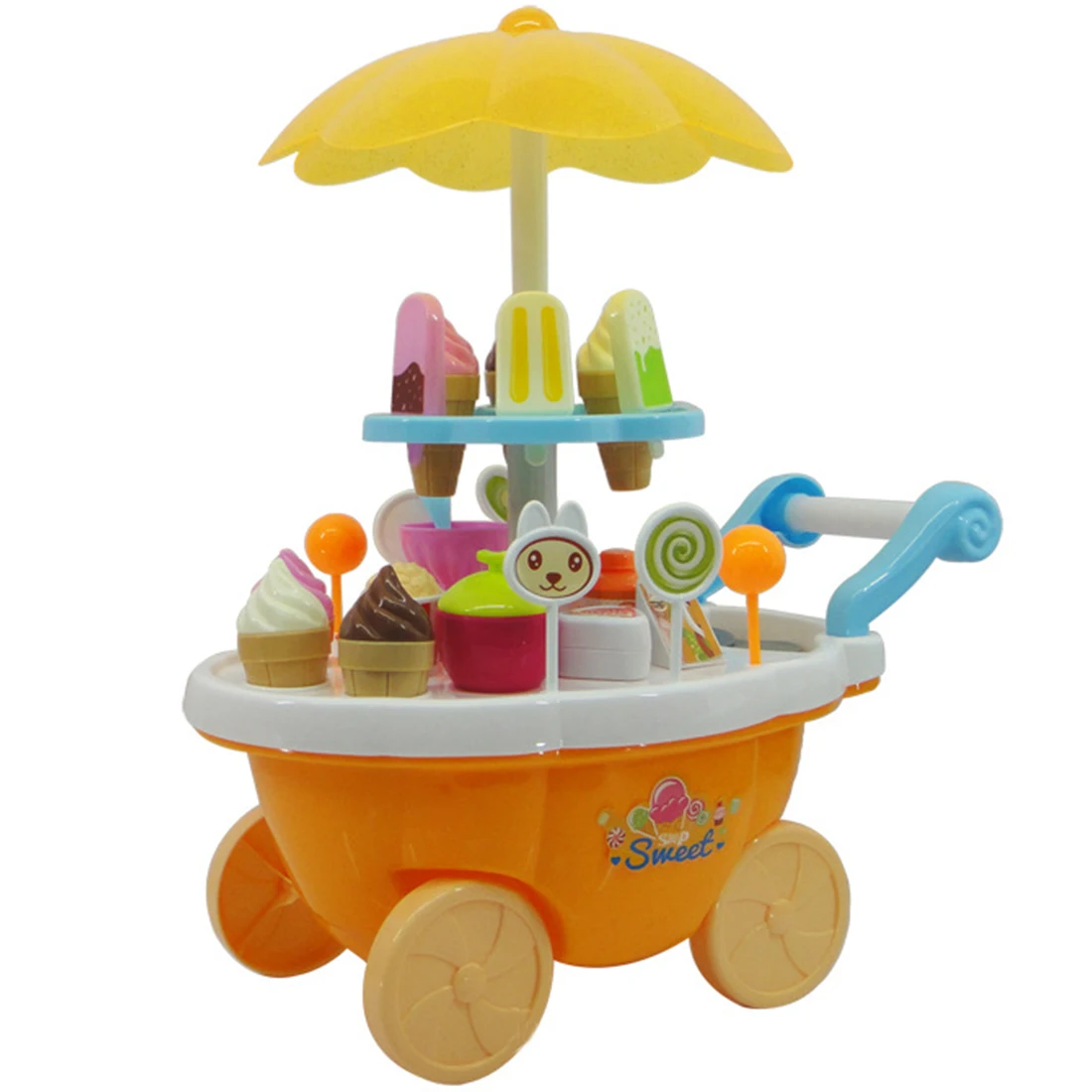 

31Pcs Luxury Candy Cart Simulation Mini Ice Cream Cart Candy Trolley Toy with Function - Yellow