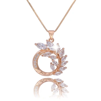 

New Arrival Rose Gold Color Flower Pendants Necklace Cubic Zirconia Crystal Chain Necklaces Gift For Women XP05
