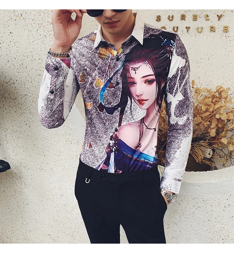 2019 Премиум Мужская одежда Camisa Homem красные брендовые модные рубашки с длинными рукавами и принтом для девочек мужские повседневные рубашки
